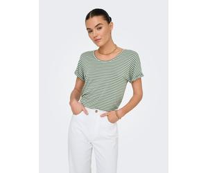 Kurzarmshirt JDY "JDYSISSY S/S O-NECK TOP JRS", Damen, Gr. XL, grün (sea spray stripes:cloud dancer), Jersey, Obermaterial: 96% Viskose, 4% Elasthan, gestreift, regular fit normal, Rundhals, mit Umsch