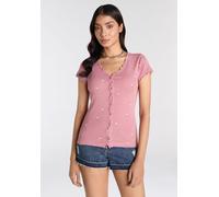 Kurzarmshirt KANGAROOS, Damen, Gr. 32/34, rosa (dunkel rosa), Rippware, Obermaterial: 100% Baumwolle, bedruckt, geblümt, gemustert, figurbetont hüftlang, V-Ausschnitt, Shirts, kurzärmelig, figurbetont