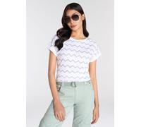 Kurzarmshirt KANGAROOS, Damen, Gr. 36/38, weiß (weiß, anthracit), Single Jersey, Obermaterial: 50% Baumwolle, 50% Modal, bedruckt, gemustert, gestreift, kontrastfarbene Details, figurumspielend hüftbe