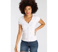 Kurzarmshirt KANGAROOS, Damen, Gr. 40/42, weiß, Rippware, Obermaterial: 100% Baumwolle, bedruckt, geblümt, gemustert, figurbetont hüftlang, V-Ausschnitt, Shirts, kurzärmelig, figurbetont, aus Baumwoll