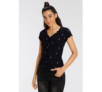 Kurzarmshirt KANGAROOS, Damen, Gr. 52/54, bunt (schwarz, bunt), Rippware, Obermaterial: 100% Baumwolle, bedruckt, geblümt, gemustert, figurbetont hüftlang, V-Ausschnitt, Shirts, kurzärmelig, figurbeto
