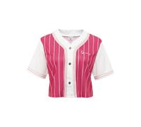 Kurzarmshirt KARL KANI "Karl Kani Chest Signature Pinstripe Short Baseball Shirt", Herren, Gr. S, pink, 100% Polyester, gestreift, normal, V-Ausschnitt, Shirts Kurzarmshirt (51826906-S)