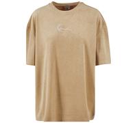 Kurzarmshirt KARL KANI "Karl Kani Damen KW224-027-1KK Small Signature Velvet Logo Tee", Damen, Gr. S, beige (sand), 93% Polyester, 7% Elasthan, bedruckt, relaxed fit, Rundhals, Shirts (56725224-S) san