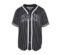 Kurzarmshirt KARL KANI "Karl Kani Herren KM221-115-1 Serif Pinstripe Baseball Shirt", Herren, Gr. S, schwarz, 100% Polyester, gestreift, loose fit, V-Ausschnitt, Shirts Kurzarmshirt (92762903-S)