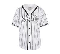 Kurzarmshirt KARL KANI "Karl Kani Herren KM221-115-2 Serif Pinstripe Baseball Shirt", Herren, Gr. L, weiß, 100% Polyester, gestreift, loose fit, V-Ausschnitt, Shirts Kurzarmshirt (52178105-L)
