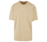 Kurzarmshirt KARL KANI "Karl Kani Herren KM232-019-2 KK Small Signature Pinstripe Tee", Herren, Gr. S, sand, weiß, 100% Baumwolle, gestreift, oversize, Rundhals, Shirts (28418340-S) sand, weiß