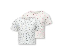 Kurzarmshirt KIDS ONLY "KOGBELLA LIFE SHT AOP S/S TOP JRS 2-PACK", Mädchen, Gr. 146/152, cloud dancer pack:mazarine blau flower, strawberries, Jersey, Obermaterial: 95% Baumwolle, 5% Elasthan, bedruck