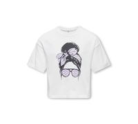 Kurzarmshirt KIDS ONLY "KOGMAIKEN GIRLROSE LOOSE SS TOP JRS NOOS", Mädchen, Gr. 122/128, cloud dancer print:girl headband, pansy heart glitter, Jersey, Obermaterial: 100% Baumwolle, bedruckt, normal, 