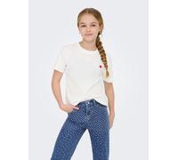 Kurzarmshirt KIDS ONLY "KOGMAIKEN LIFE CROPHEART SS TOP JRS NOOS", Mädchen, Gr. 122/128, rot (cloud dancer print:heart emb., equestian rot), Jersey, Obermaterial: 100% Baumwolle, unifarben, regular fi