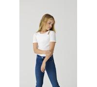 Kurzarmshirt KIDS ONLY "KOGNESSA S/S CUT OUT TOP BOX JRS NOOS", Mädchen, Gr. 146/152, weiß (cloud dancer), Feinripp, Obermaterial: 95% Baumwolle, 5% Elasthan, unifarben, regular fit kurz, Rundhals, ab