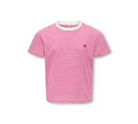 Kurzarmshirt KIDS ONLY "KOGPISA MAIKEN LIFE CROP SS ONL JRS NOOS", Mädchen, Gr. 122/128, rot (cloud dancer stripes:magenta y, d stripes, rot heart), Jersey, Obermaterial: 100% Baumwolle, gestreift, re