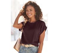 Kurzarmshirt LASCANA, Damen, Gr. 32/34, rot (bordeaux), Jersey, Obermaterial: 62% Polyester, 33% Viskose, 5% Elasthan, unifarben, casual, figurumspielend hüftlang, Rundhals, Kurzarm, Shirts, mit Biese