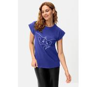 Kurzarmshirt LASCANA, Damen, Gr. 36/38, blau, Jersey, Obermaterial: 100% Baumwolle, unifarben mit Farbeinsatz, casual, figurumspielend hüftlang, Rundhals, Kurzarm, Shirts, mit Frontdruck, T-Shirt aus 