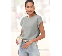 Kurzarmshirt LASCANA, Damen, Gr. 40/42, grau (grau meliert), Jersey, Obermaterial: 62% Polyester, 33% Viskose, 5% Elasthan, meliert, figurumspielend hüftlang, Rundhals, Shirts, mit Biesenstruktur, büg