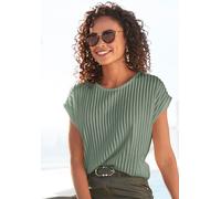 Kurzarmshirt LASCANA, Damen, Gr. 40/42, grün (khaki), Jersey, Obermaterial: 62% Polyester, 33% Viskose, 5% Elasthan, unifarben, casual, figurumspielend hüftlang, Rundhals, Kurzarm, Shirts, mit Biesens