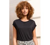 Kurzarmshirt LASCANA, Damen, Gr. 40/42, schwarz, Jersey, Obermaterial: 100% Viskose, unifarben, modisch, figurumspielend hüftlang, Rundhals, Kurzarm Aufschlag, Shirts, mit Rundhalsausschnitt, Jerseywa