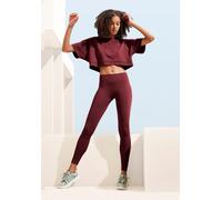 Kurzarmshirt LASCANA, Damen, Gr. L (44/46), rot (dunkelrot), Single Jersey, Obermaterial: 95% Baumwolle, 5% Elasthan, unifarben, bestickt, sportlich, lässig geschnitten bauchfrei, Rundhals, Kurzarm, S