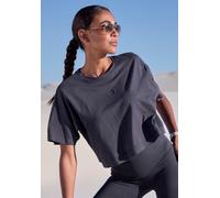 Kurzarmshirt LASCANA, Damen, Gr. M (40/42), anthrazit, Single Jersey, Obermaterial: 95% Baumwolle, 5% Elasthan, unifarben, lässig geschnitten bauchfrei, Rundhals, Shirts, mit kastigem Schnitt und Lage