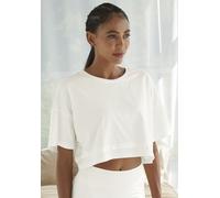 Kurzarmshirt LASCANA, Damen, Gr. XL (48/50), beige (sand), Single Jersey, Obermaterial: 95% Baumwolle, 5% Elasthan, unifarben, lässig geschnitten bauchfrei, Rundhals, Shirts, mit kastigem Schnitt und