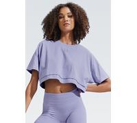Kurzarmshirt LASCANA, Damen, Gr. XS (32/34), lila (flieder), Single Jersey, Obermaterial: 95% Baumwolle, 5% Elasthan, unifarben, sportlich, lässig geschnitten bauchfrei, Rundhals, Kurzarm, Shirts, mit