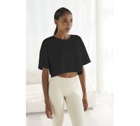 Kurzarmshirt LASCANA, Damen, Gr. XS (32/34), schwarz, Single Jersey, Obermaterial: 95% Baumwolle, 5% Elasthan, unifarben, sportlich, lässig geschnitten bauchfrei, Rundhals, Kurzarm, Shirts, mit kastig