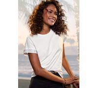Kurzarmshirt LASCANA "mit glitzernem Strass-Design am Arm", Damen, Gr. 44/46, beige (creme), Single Jersey, Obermaterial: 100% Baumwolle, unifarben, figurumspielend, Rundhals, Shirts Kurzarmshirt, aus