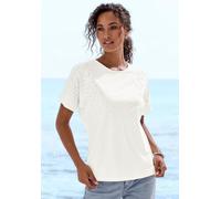 Kurzarmshirt LASCANA "mit Glitzersteinen", Damen, Gr. 32/34, creme, Single Jersey, Obermaterial: 50% Baumwolle, 50% Viskose (LENZING™ ECOVERO™), Glitzermuster, lässig geschnitten normal, Rundhals, Fle