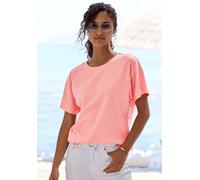 Kurzarmshirt LASCANA "mit Glitzersteinen", Damen, Gr. 36/38, peach, Single Jersey, Obermaterial: 50% Baumwolle, 50% Viskose (LENZING™ ECOVERO™), Glitzermuster, lässig geschnitten normal, Rundhals, Fle