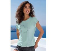 Kurzarmshirt LASCANA "mit Lascana Herz Print", Damen, Gr. 48/50, grün (mint), Single Jersey, Obermaterial: 95% Viskose (Birla™), 5% Elasthan, bedruckt, figurumspielend normal, Rundhals, angeschnitten
