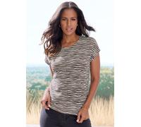 Kurzarmshirt LASCANA "mit modischem Zebra-Muster", Damen, Gr. 44/46, grau (taupe, creme), Strick, Obermaterial: 50% Viskose (LENZING™ ECOVERO™), 46% Polyester, 4% Elasthan, animal-print, gemustert, be