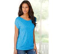 Kurzarmshirt LASCANA "mit Schulterraffung" Gr. 36/38, blau (türkis), Damen, Obermaterial: 90% Viskose, 10% Polyester, meliert, Shirts, aus weicher Viskose-Qualität (285288-36) türkis