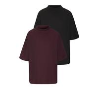 Kurzarmshirt LASCANA "mit Stehkragen", Damen, Gr. 40/42, aubergine, schwarz, Crêpe, Obermaterial: 97% Polyester, 3% Elasthan, unifarben, lässig geschnitten, Shirts, aus bügelfreier Crêpe-Qualität (686