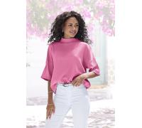 Kurzarmshirt LASCANA "mit Stehkragen", Damen, Gr. 40/42, rosa (pink), Crêpe, Obermaterial: 97% Polyester, 3% Elasthan, Modisch, lässig geschnitten, Shirts, aus bügelfreier Crêpe-Qualität (16109128-40)