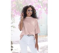 Kurzarmshirt LASCANA "mit Stehkragen", Damen, Gr. 40/42, rosa (rosé), Crêpe, Obermaterial: 97% Polyester, 3% Elasthan, unifarben, lässig geschnitten, Shirts, aus bügelfreier Crêpe-Qualität (90633260-4