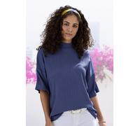 Kurzarmshirt LASCANA "mit Stehkragen", Damen, Gr. 48/50, blau, Crêpe, Obermaterial: 97% Polyester, 3% Elasthan, unifarben, lässig geschnitten, Shirts, aus bügelfreier Crêpe-Qualität (71300014-48) blau