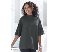 Kurzarmshirt LASCANA "mit Stehkragen", Damen, Gr. 48/50, grün (graugrün), Crêpe, Obermaterial: 97% Polyester, 3% Elasthan, unifarben, lässig geschnitten, Shirts, aus bügelfreier Crêpe-Qualität (753880