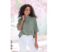 Kurzarmshirt LASCANA "mit Stehkragen", Damen, Gr. 48/50, grün (lindgrün), Cru00eape, Obermaterial: 97% Polyester, 3% Elasthan, unifarben, modisch, lässig geschnitten, Halbarm, Shirts, aus bügelfreier 