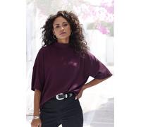 Kurzarmshirt LASCANA "mit Stehkragen", Damen, Gr. 48/50, lila (aubergine), Crêpe, Obermaterial: 97% Polyester, 3% Elasthan, unifarben, lässig geschnitten, Shirts, aus bügelfreier Crêpe-Qualität (60044