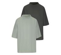 Kurzarmshirt LASCANA "mit Stehkragen", Damen, Gr. 52/54, graugrün, lindgrün, Cru00eape, Obermaterial: 97% Polyester, 3% Elasthan, unifarben, modisch, lässig geschnitten, Halbarm, Shirts, aus bügelfrei
