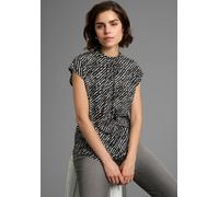 Kurzarmshirt LAURA SCOTT, Damen, Gr. 40/42, schwarz-weiß (schwarz, weiß, gemuster), Jersey, Obermaterial: 95% Viskose, 5% Elasthan, gemustert, mehrfarbig, figurumspielend hüftbedeckend, hoch geschloss