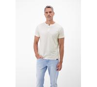 Kurzarmshirt LERROS, Herren, Gr. XL, beige (broken weiß), Single Jersey, Obermaterial: 100% Baumwolle, bestickt, unifarben, normal hüftbedeckend, Rundhals, Shirts, mit Serafino-Kragen (24215948-XL) br