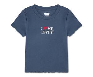 Kurzarmshirt LEVI'S KIDS "LVG I HEART MY LEVIS TOP", Mädchen, Gr. 6 (116), blau (big dipper), Jersey, Obermaterial: 60% Baumwolle, 40% Polyester, bedruckt, normal, Rundhals, gewellter Abschluss, Shirt
