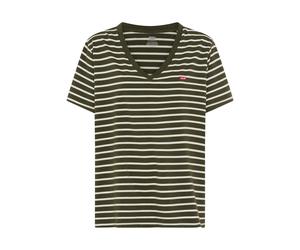 Kurzarmshirt LEVI'S PLUS "V NECK TEE", Damen, Gr. XL (46/48), stripe deep depths, Jersey, Obermaterial: 100% Baumwolle, gestreift, figurumspielend hüftlang, V-Ausschnitt, Shirts, Gerade geschnittene P