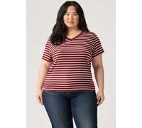 Kurzarmshirt LEVI'S PLUS "V NECK TEE", Damen, Gr. XL (46/48), stripe warm cabernet, Jersey, Obermaterial: 100% Baumwolle, gestreift, figurumspielend hüftlang, V-Ausschnitt, Shirts, Gerade geschnittene