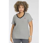 Kurzarmshirt LEVI'S PLUS "V NECK TEE", Damen, Gr. XXXL (50/52), schwarz (schwarz, stripe), Jersey, Obermaterial: 100% Baumwolle, gestreift, casual, figurumspielend hüftlang, V-Ausschnitt, Shirts (2454