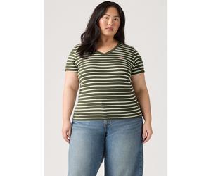 Kurzarmshirt LEVI'S PLUS "V NECK TEE", Damen, Gr. XXXL (54/56), stripe deep depths, Jersey, Obermaterial: 100% Baumwolle, gestreift, figurumspielend hüftlang, V-Ausschnitt, Shirts, Gerade geschnittene