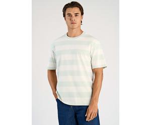 Kurzarmshirt LINDBERGH, Damen, Gr. XL, faded aqua, Jersey, Obermaterial: 100% Baumwolle, gestreift, regular fit hüftbedeckend, Rundhals, Shirts, im Streifen-Design (21663642-XL) faded aqua