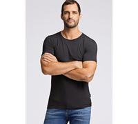 Kurzarmshirt LINDBERGH "T-Shirt (Kurzarm) Slim Fit", Herren, Gr. L, schwarz, Obermaterial: 70% Viskose, 25% Baumwolle, 5% Elasthan, unifarben, schmal, Rundhals, Shirts (89989042-L) schwarz