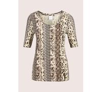 Kurzarmshirt MADELEINE "Blusenshirt Elegantes Oberteil im Animal-Design", Damen, Gr. 38, schwarz (caramel, schwarz, multicolor), Obermaterial: 95% Viskose CV. 5% Elasthan EL., Modern, Shirts, Shirt mi