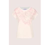 Kurzarmshirt MADELEINE "Blusenshirt Florales Print-Shirt, Rundhals und Kurzarm", Damen, Gr. 38, wollweiß, perlrosa, Obermaterial: 100% Baumwolle CO., Modern, gerade, Shirts, Edle Kettendekoration (839